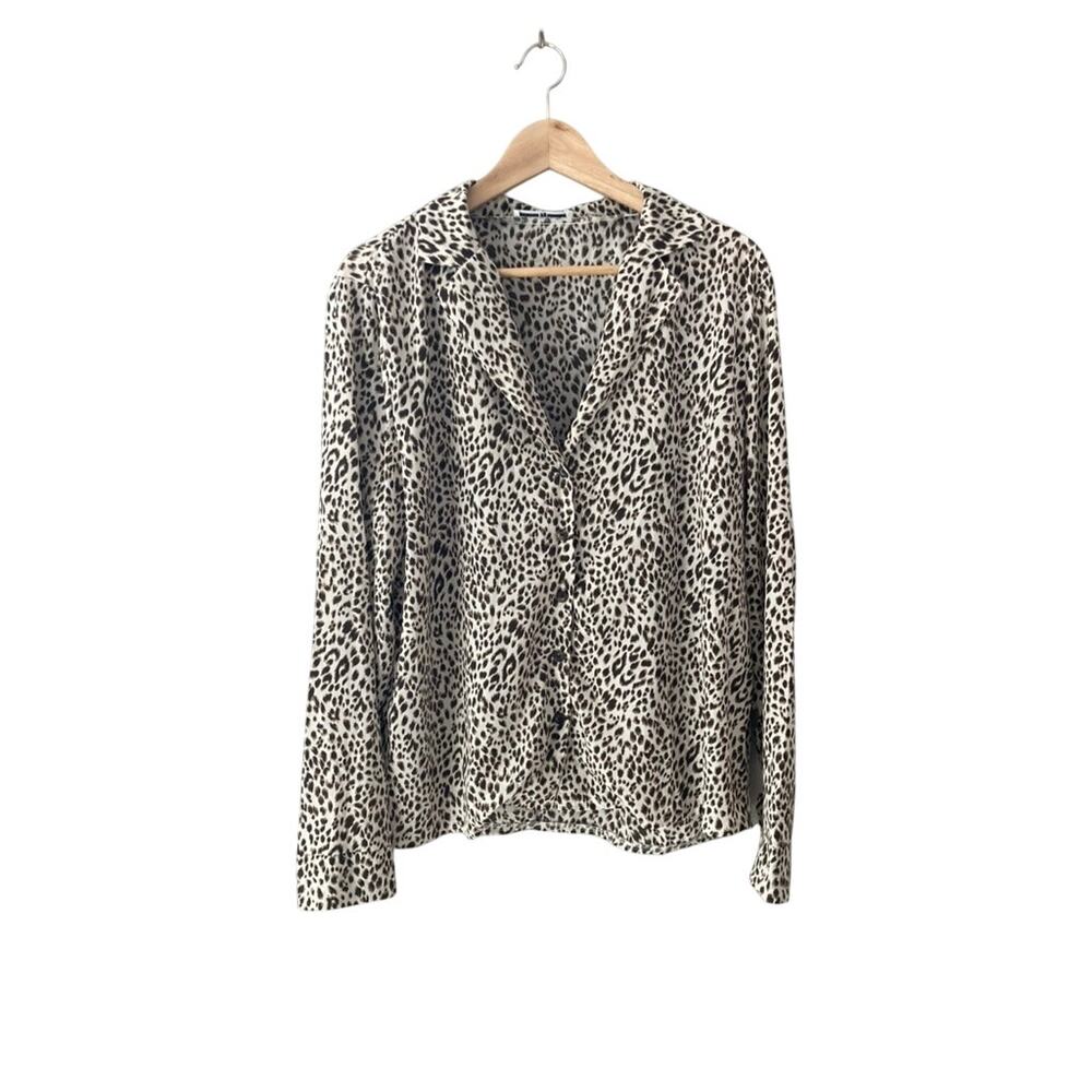 Ecowish Animal Print Cheetah Button Front Blouse XL